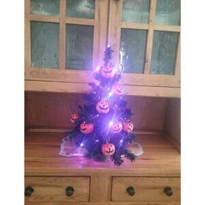 21.6” 30 LED Halloween Black Spooky Tree Glittered with Purple Lights